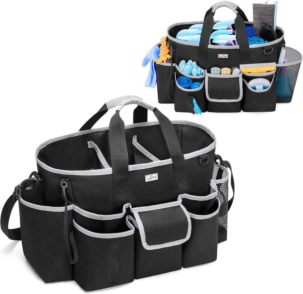 LoDrid Cleaning Caddy Bag with 3 Compartments and Shoulder Strap, Gray Edge
