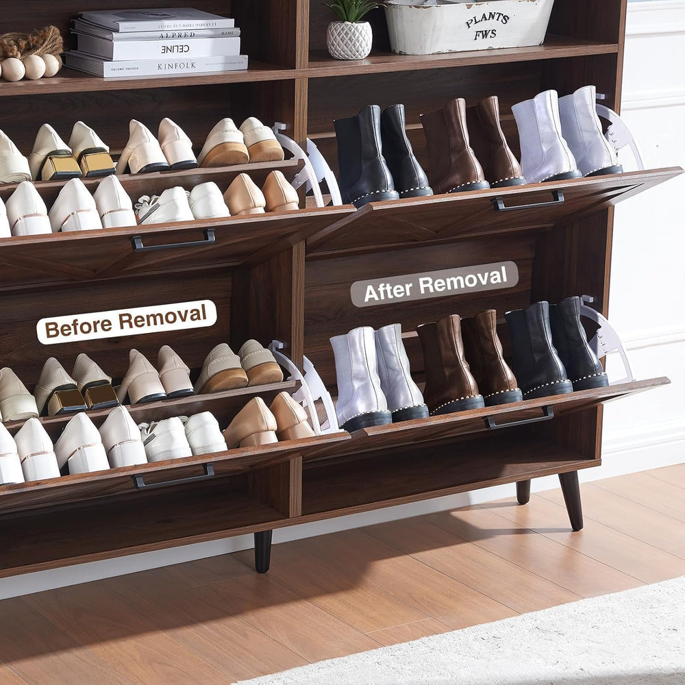 Barnyatoh Farmhouse Shoe Storage Cabinet with 4 Flip Drawers & Open Storage