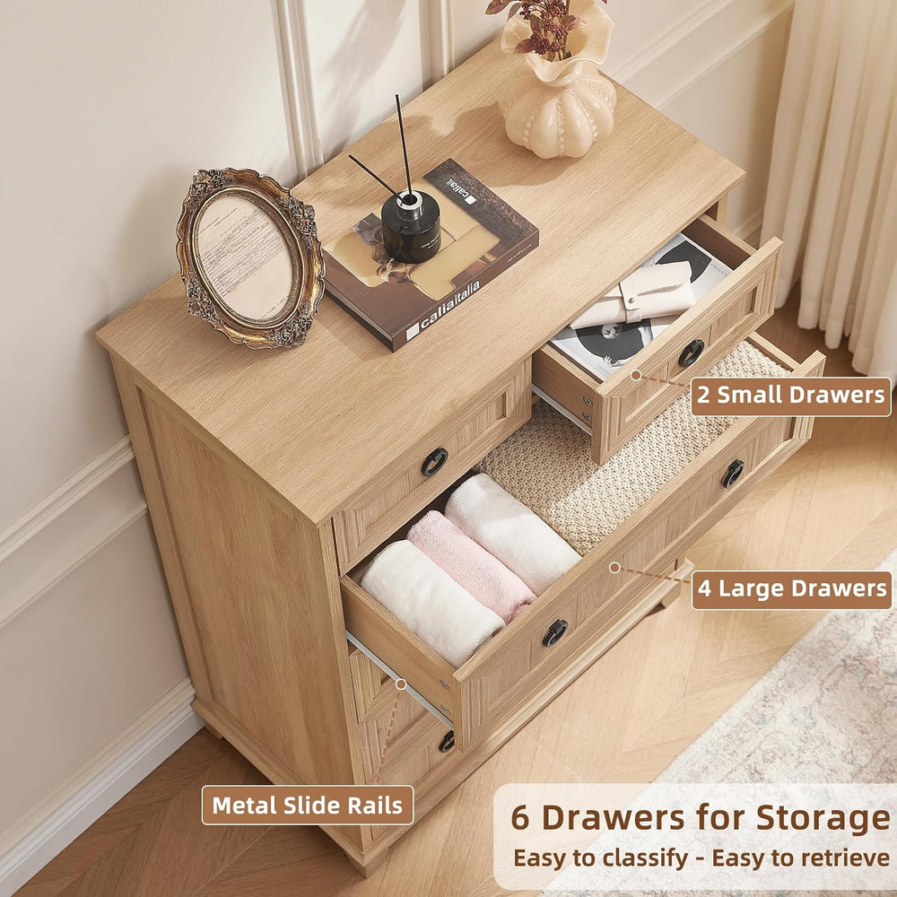 Joaxswe Farmhouse 6 Drawer Dresser for Bedroom, 41" Tall Chest of Drawers