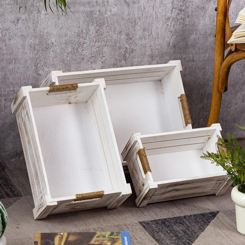 TIMRIS Set of 3 Rustic Wood Nesting Crates, Farmhouse Wooden Storage Containe...
