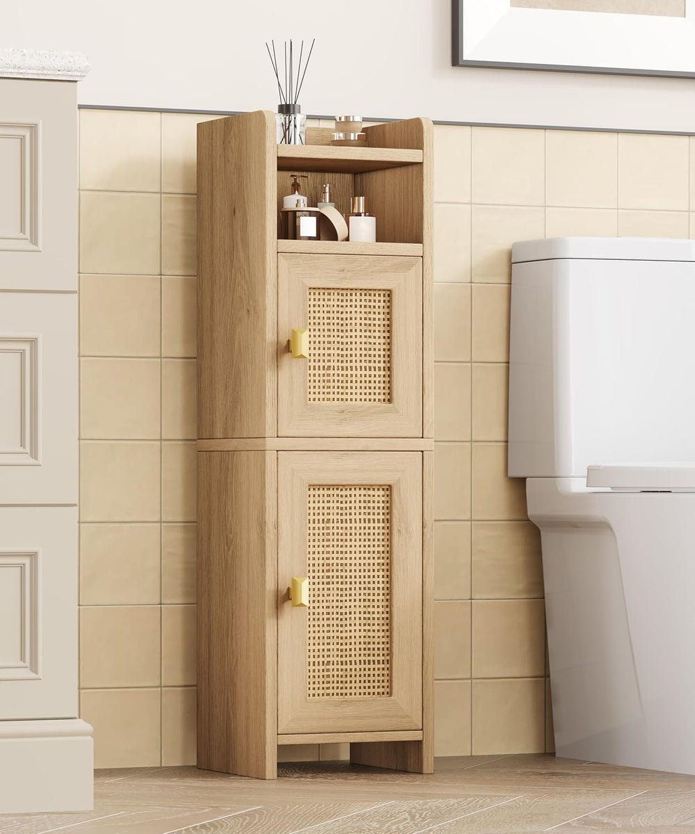 Akxomel Small Bathroom Cabinet with Open Shelf Wooden Floor Cabinet Oak