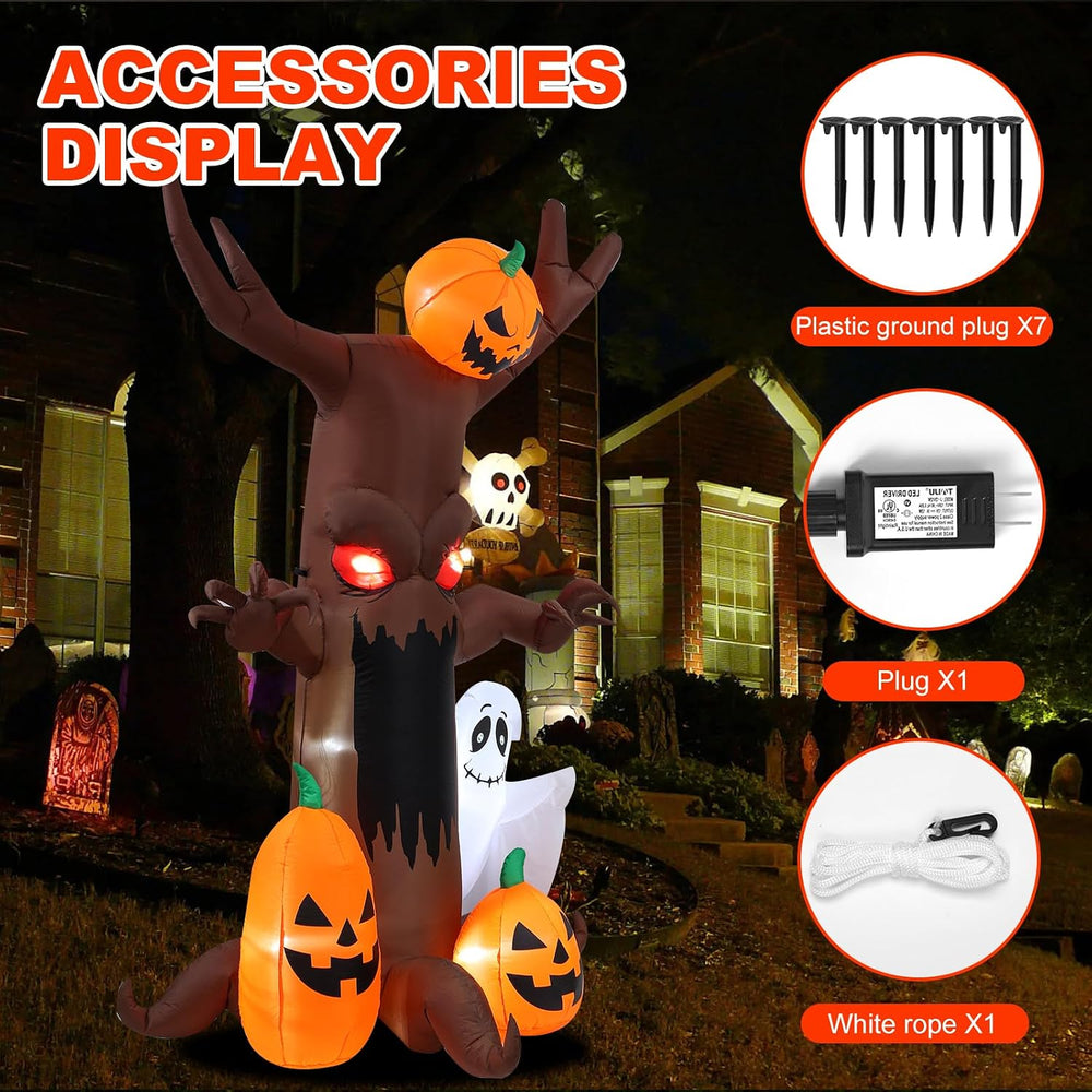 9ft Pumpkin Ghost Tree Halloween Inflatable Outdoor Decoration, Courtyard Dec...