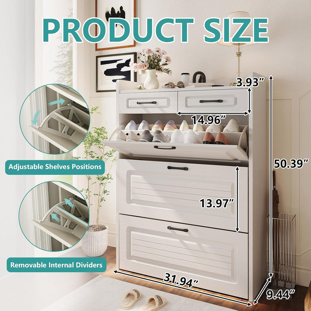 ODUWA Shoe Storage Cabinet with 3 Flip Drawers and 2 Storages Drawers, Easy t...