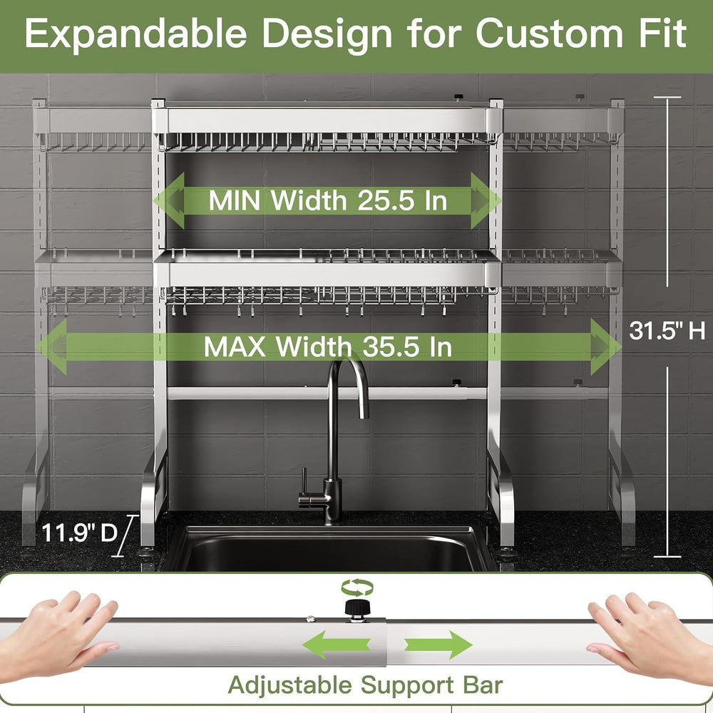BOOSINY Over The Sink Dish Drying Rack, Extra Large Capacity Dish Drainer
