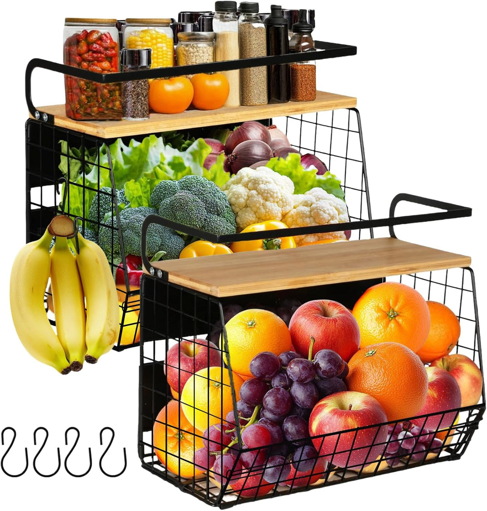 2 Set Magnetic Shelf, Fruit Baskets for Kitchens, Spice Rack Fruit Bowls 2 in...