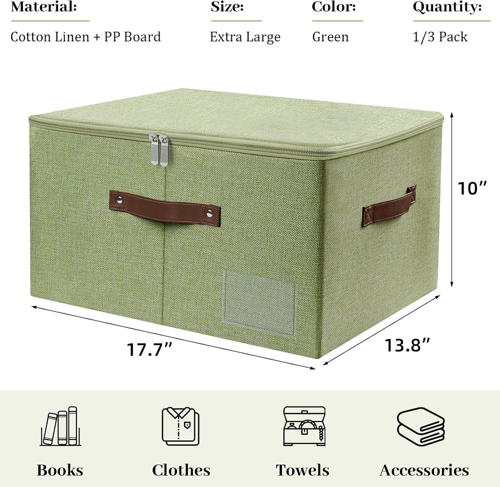 3 Pack Storage Bins with Zipper Lids 17.7"x13.8"x10" Foldable ...