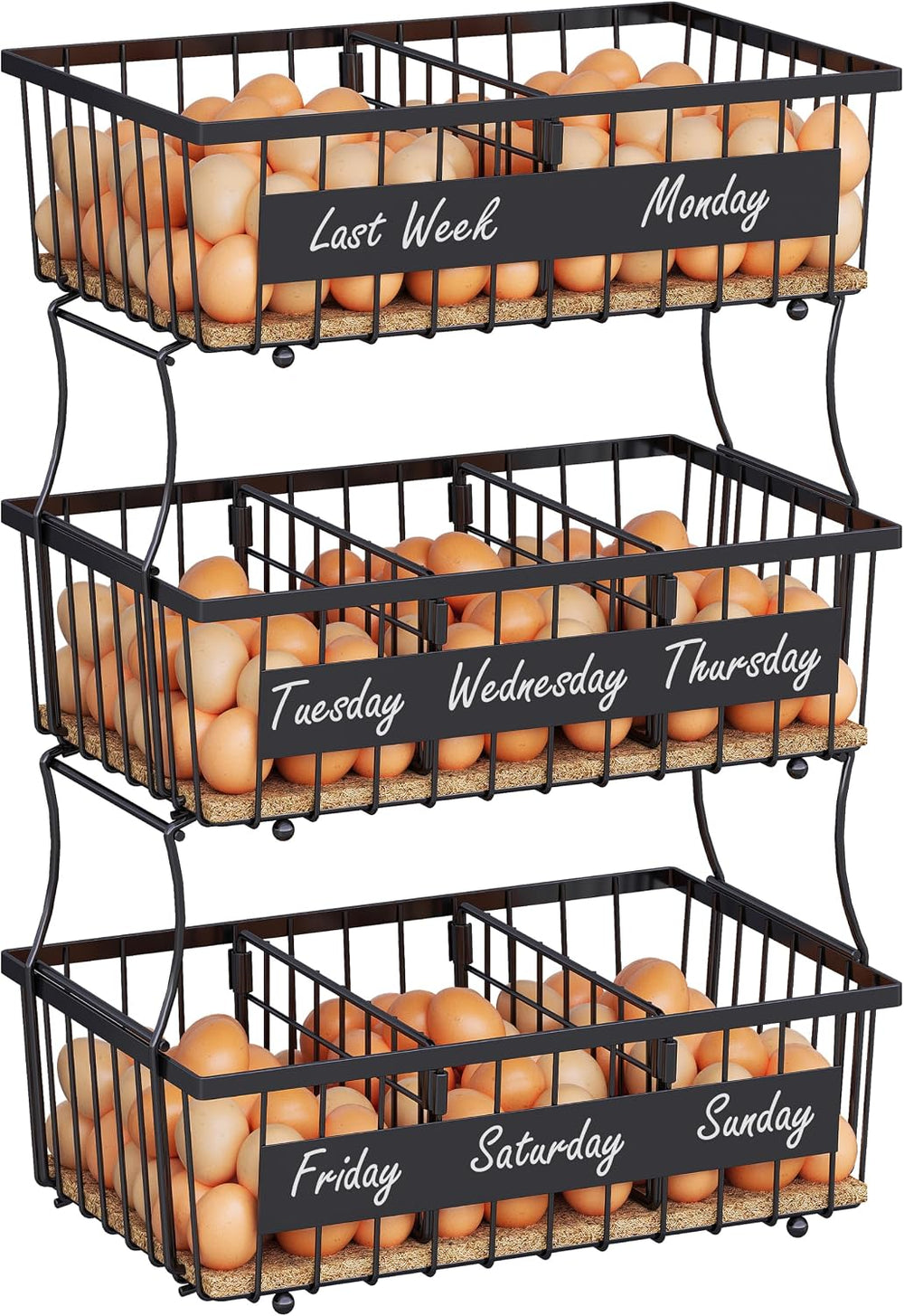 Egg Holder Countertop with Coco Coir Liner & 5 Dividers for Egg Storage