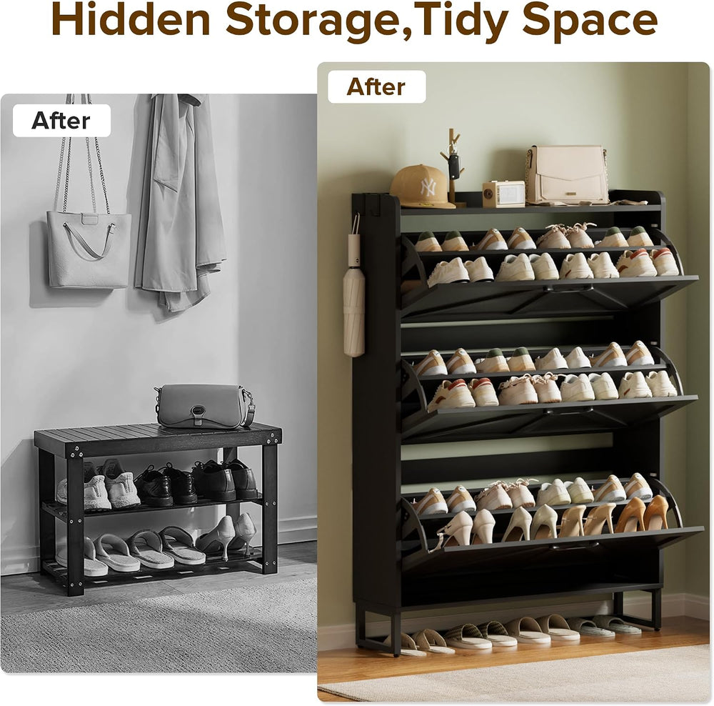 Urban Deco Entryway Shoe Storage Cabinet with 3 Flip Drawers, Elegant Stable ...