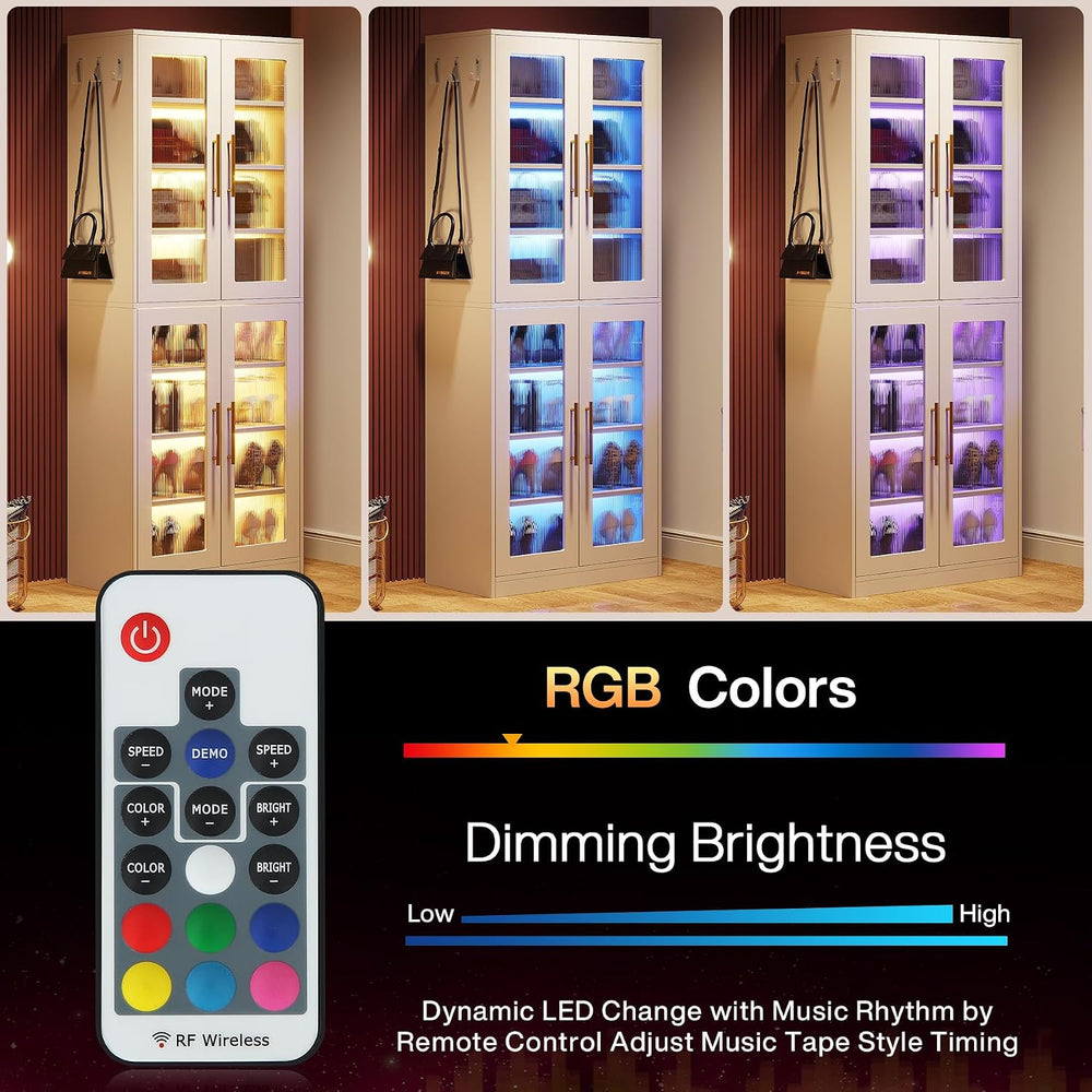 Tribesigns Tall Shoe Storage Cabinet with Acrylic Doors and LED Lights, 8-Tie...