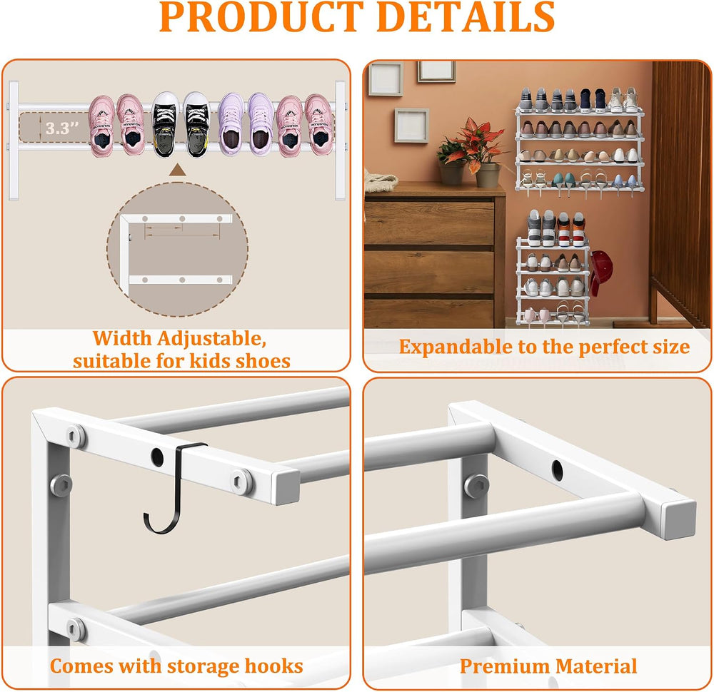 2 Pack Wall Mounted Shoe Rack, 4 Tier Hanging Shoe Rack Holds 32 Pairs, 17&qu...
