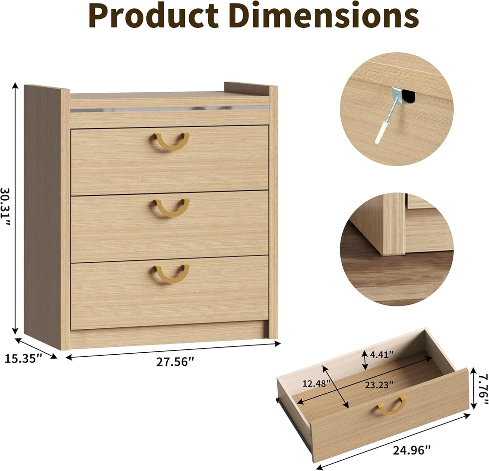 Gyfimoie 3 Drawer Dresser for Bedroom, 30.31" Tall Modern Chest of Drawe...