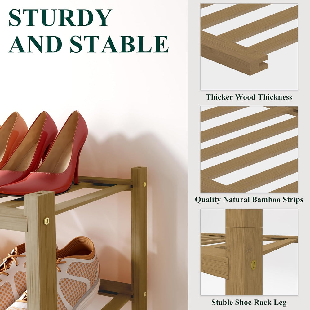 Smiry Bamboo Shoe Rack for Closet, 3 Tier - 26.77" Wide, Walnut
