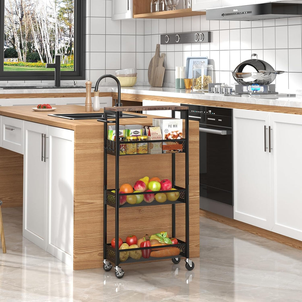 XYZLVSI Utility Slim Storage Cart, 4 Tier Kitchen Narrow Shelf on Wheels