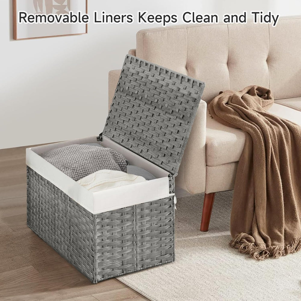180L Wicker Storage Basket with Lid, Handwoven Rattan Large Shelf Basket with...