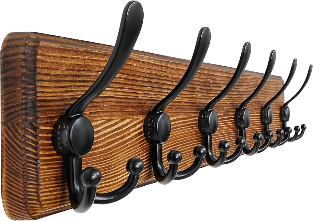 Dseap Coat Rack Wall Mounted - 24" Long 6 Tri Hooks, Heavy Duty Wooden W...