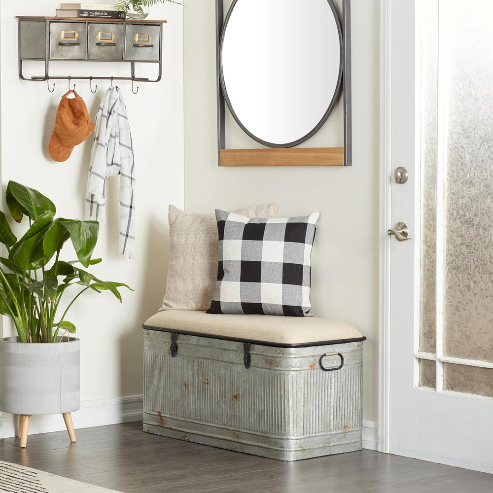 Deco 79 Metal Room Storage Bench Galvanized Entryway Bench with Cream Burlap ...