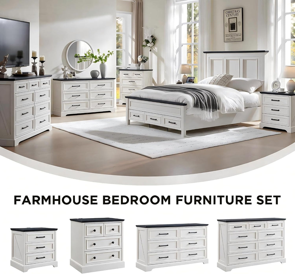 ACCOHOHO 52" Wide Farmhouse 6 Drawer Dresser for Bedroom, Off White