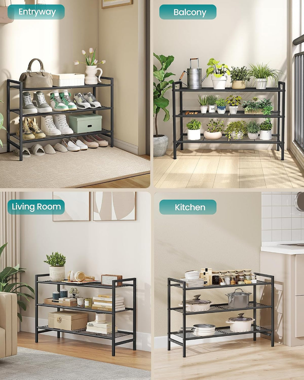 SONGMICS 3-Tier Metal Shoe Rack, Vertical Shelf, Holds up to 16 Pairs