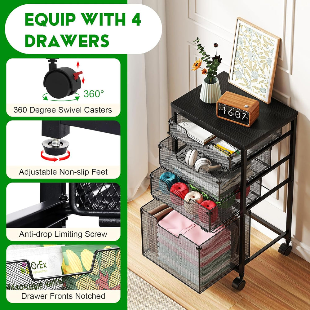 Sbanmao 4 Drawers Rolling Storage Cart, 1 Large Drawer (11.22"D x 12.2&q...