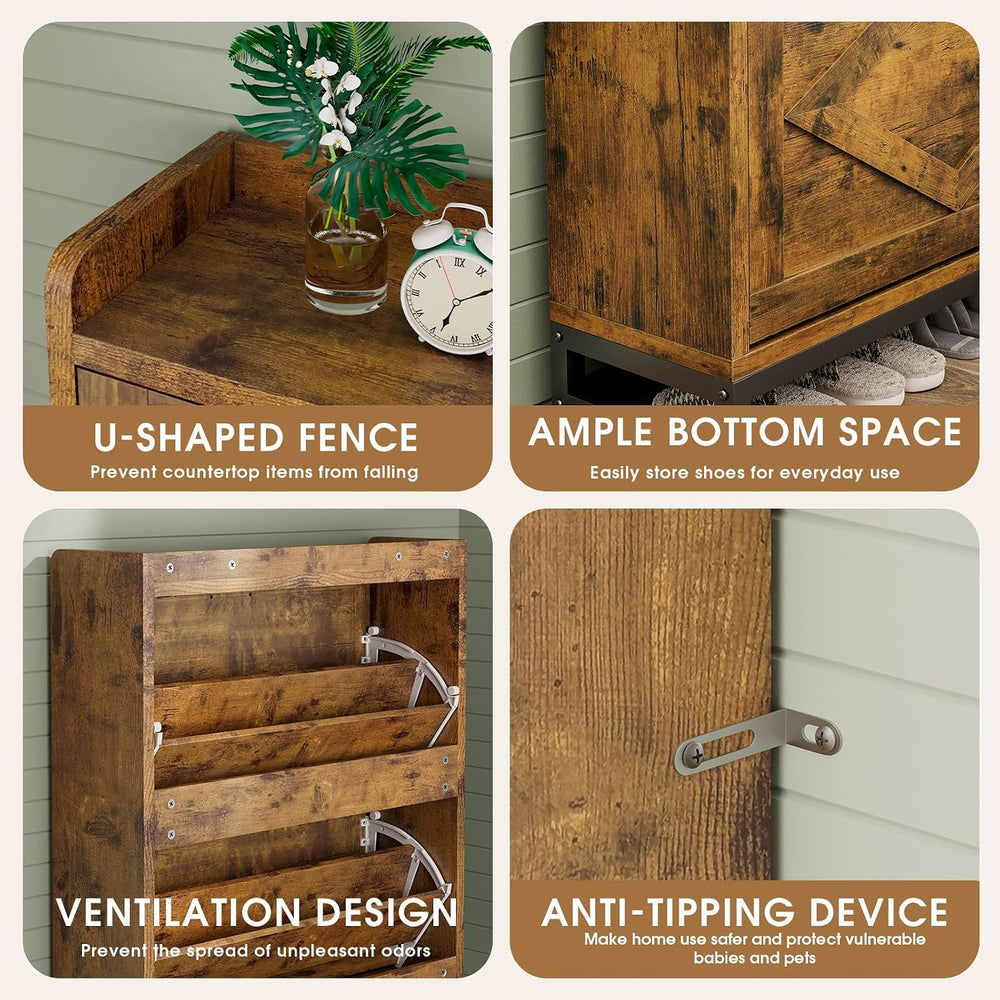 GRUSIGN Shoe Cabinet, Shoe Storage Cabinet with 2 Flip Drawers & Adjustab...