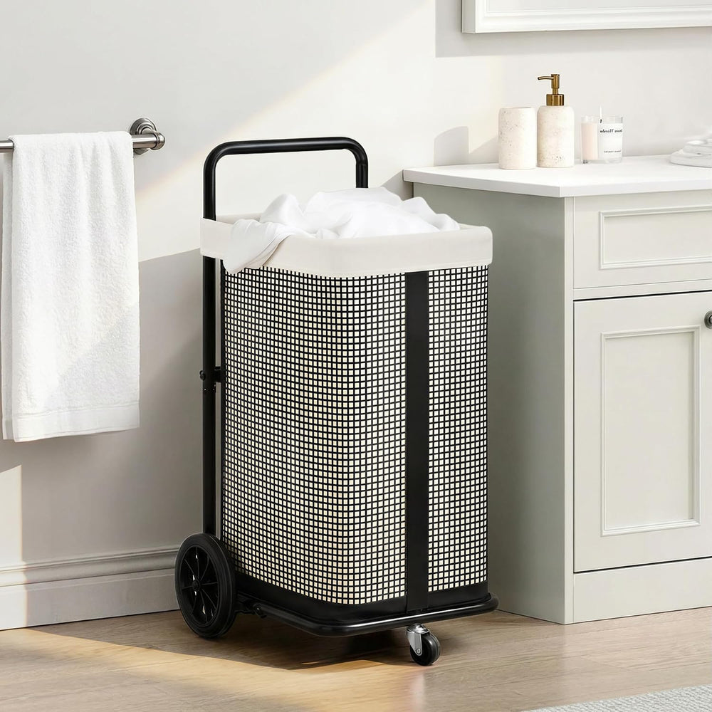 STORAGE MANIAC Rolling Laundry Cart with Removable Canvas Liner Bag, Beige