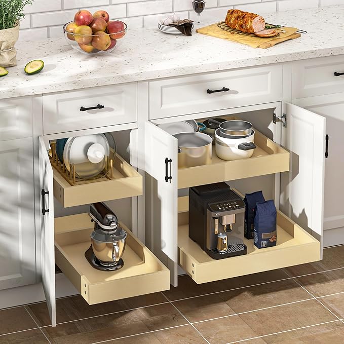 WelFurGeer Soft Close Pull Out Cabinet Organizer, Cabinet Roll Out Drawers
