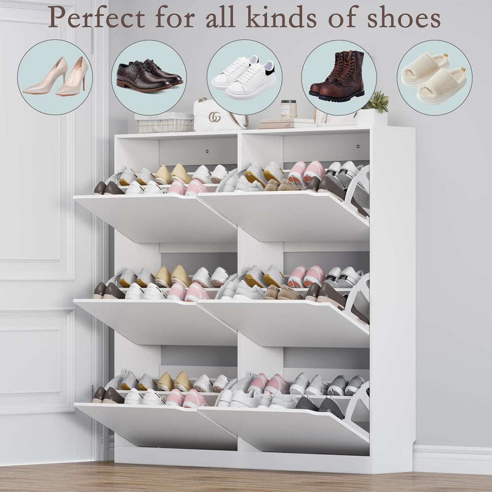 BORNOON Shoe Cabinet with 6 Flip Drawers, Slim Narrow Shoe Storage Cabinet, F...