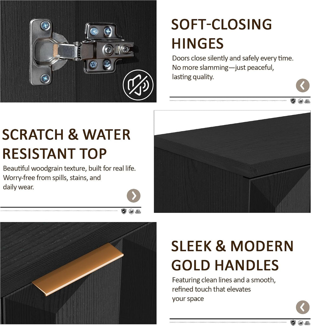 Yechen 118" W Modular Sideboard Cabinet with 3D Geometric Doors, Black