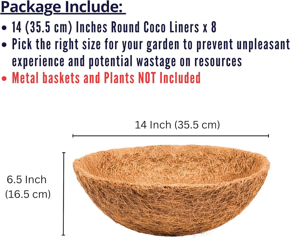 LaLaGreen 14" (8 Pack, Round) Coco Liners for Hanging Basket – Medium Co...