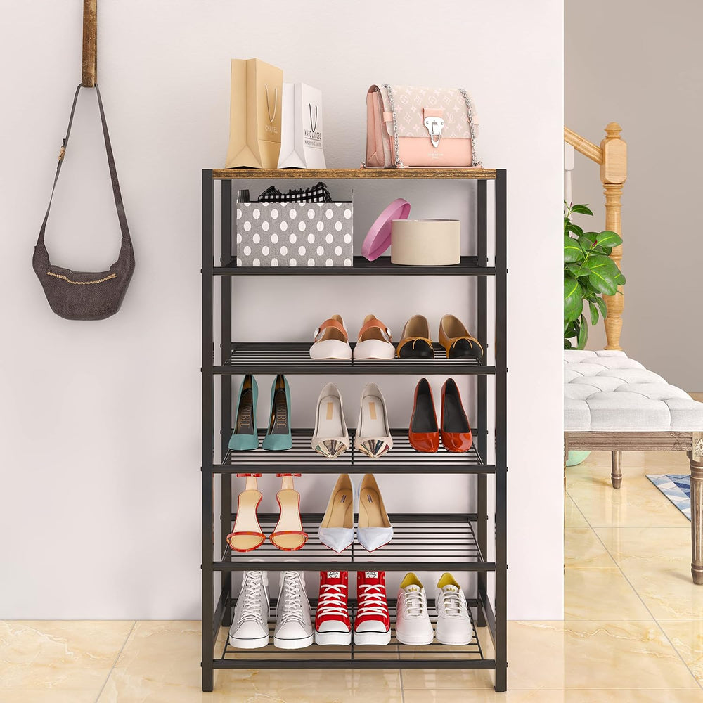 Yusong Shoe Rack Organizer, 6 Tier Industrial Shoe Storage Shelf, Narrow Stur...
