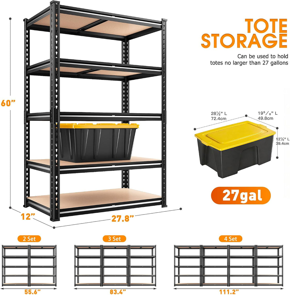 2000LBS Storage Shelves Heavy Duty,5-Tier Metal Shelving Unit for Pantry Gara...