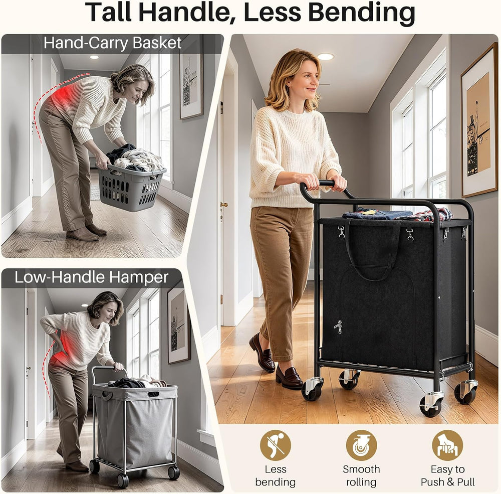 Laundry Basket with Wheels, Rolling Laundry Hamper with 38.4" Tall Handl...
