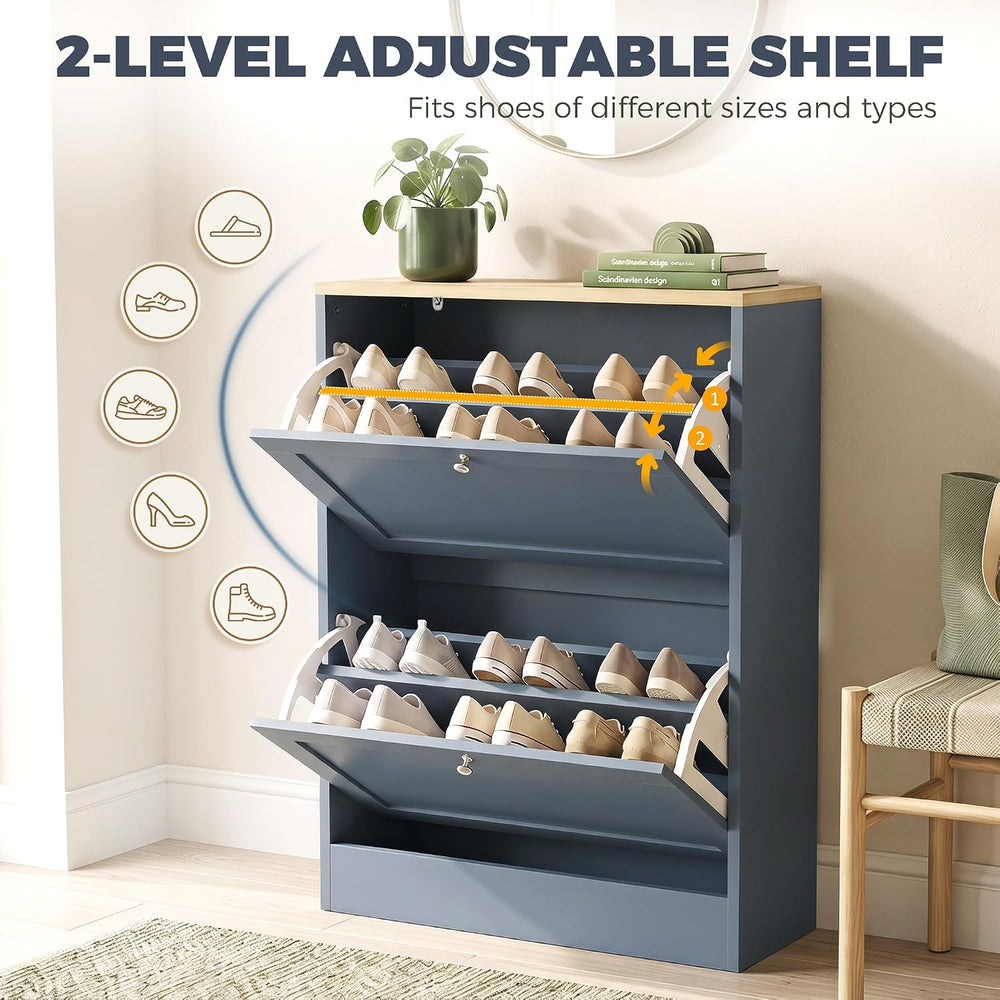 HOMCOM Shoe Storage Cabinet with 2 Flip Drawers, Entryway, Blue