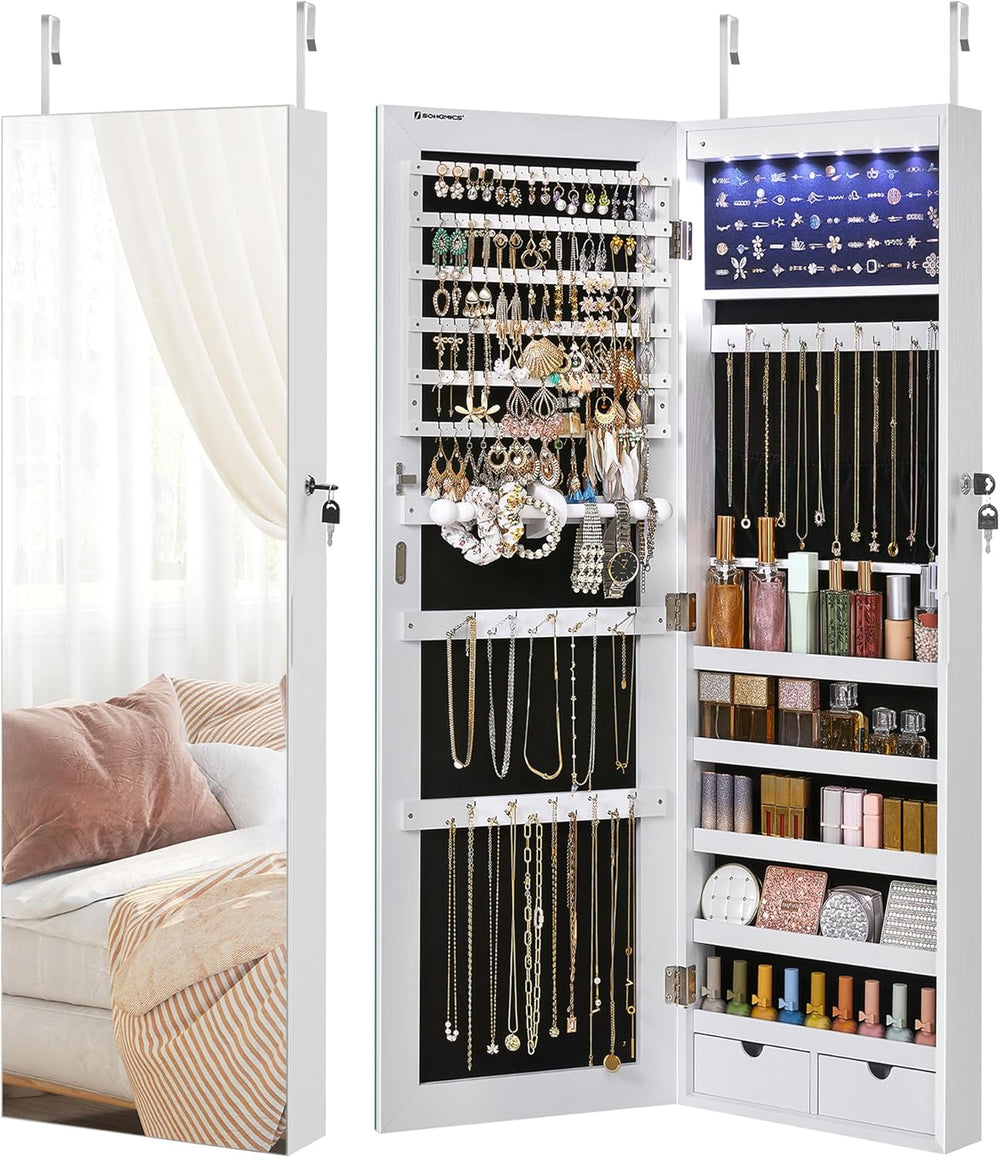 SONGMICS Mirror Jewelry Cabinet Armoire, Wall or Door Mounted, Lockable