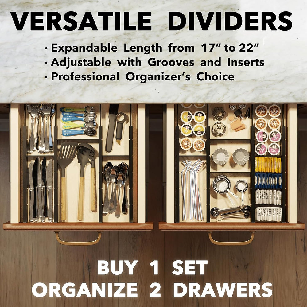 SpaceAid Bamboo Drawer Dividers with Inserts and Labels, Kitchen Adjustable D...