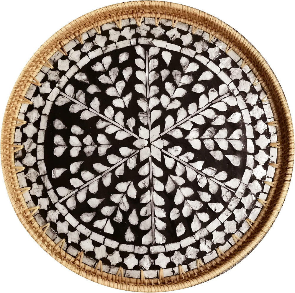 i-lan 16" Rattan & Mother of Pearl Serving Tray with 1.2" Raise...