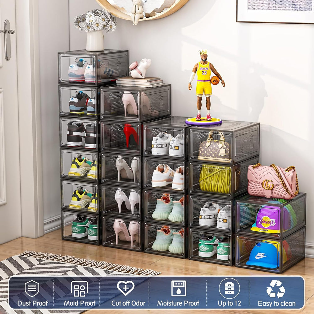 YFXCVSL 10 Pack Shoe Organizer, Upgrade Sturdy Shoe Boxes Stackable Shoe Stor...
