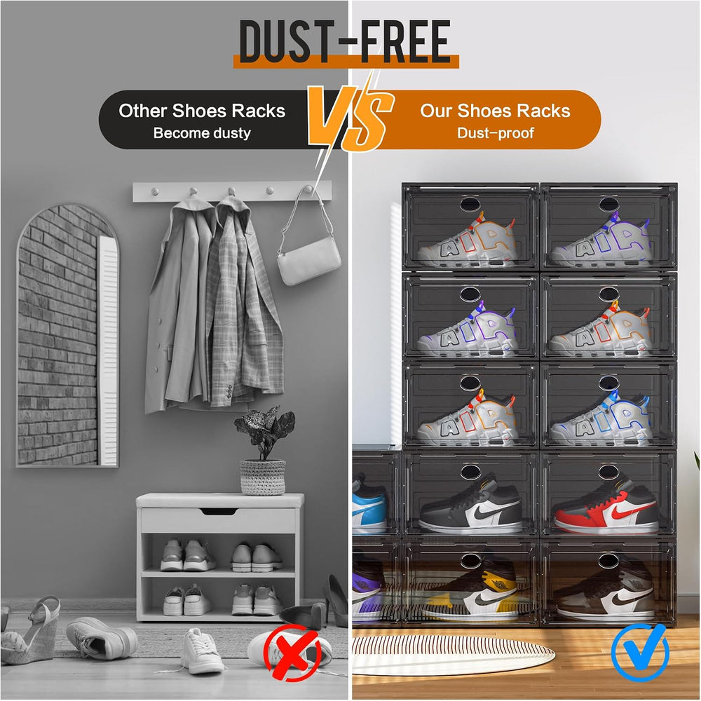 KEFA XL Shoe Storage Box, 8 PACK Shoe Boxes Clear Plastc Stackable Organizer,...