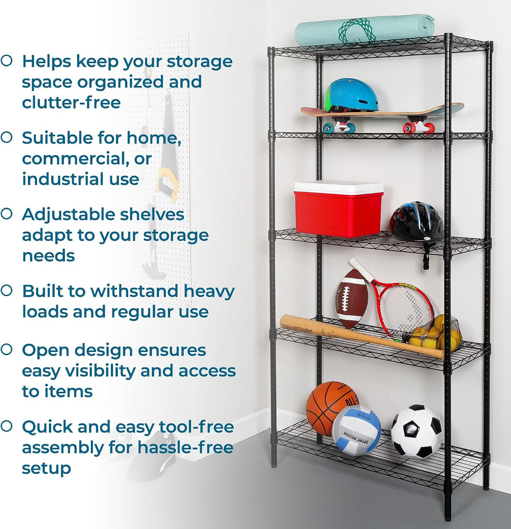 Honey-Can-Do 5-Tier Black Wire Shelf, NSF, 200 lb/Shelf, 36x14x72 in