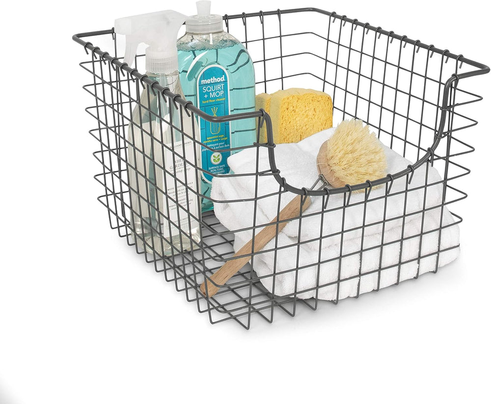 Spectrum Wire Scoop Basket Storage Bin Industrial Gray Nesting Metal Baskets ...
