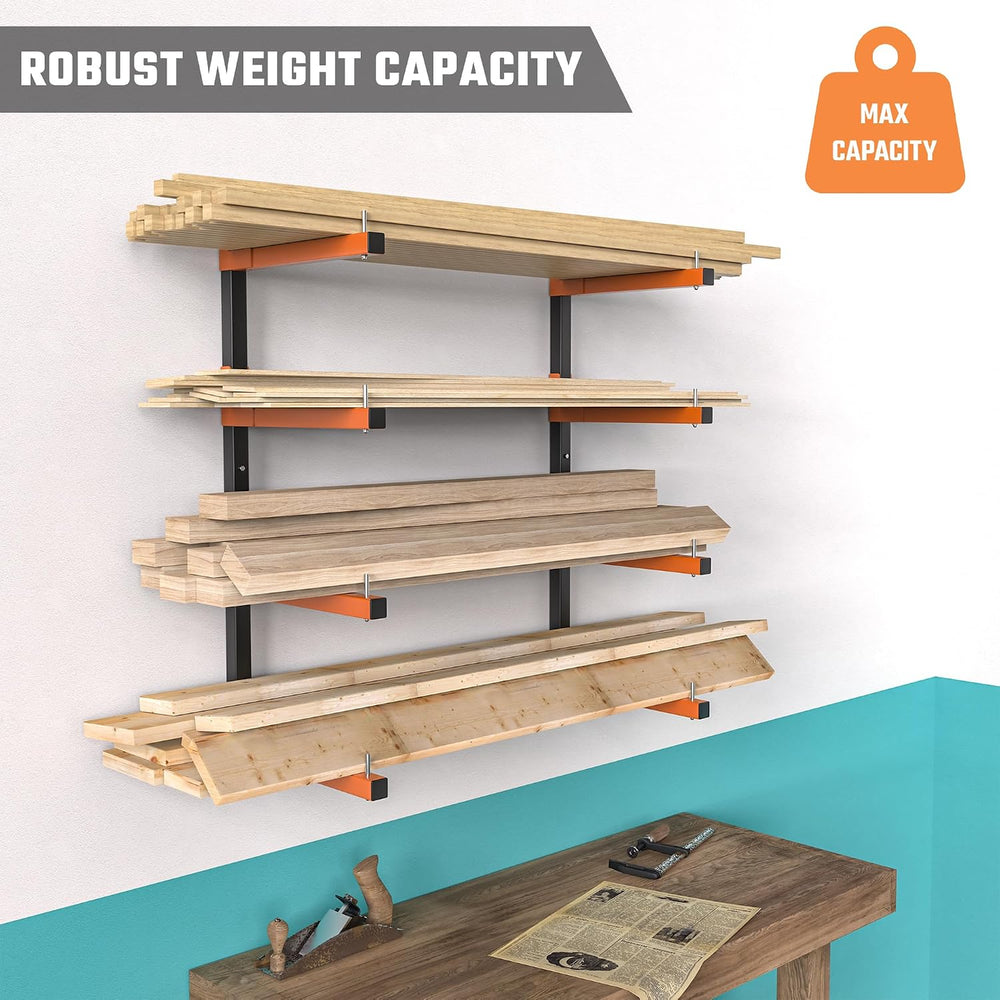 Lumber Storage Rack Wall Mount, Metal 8-Level Wood Storage Rack