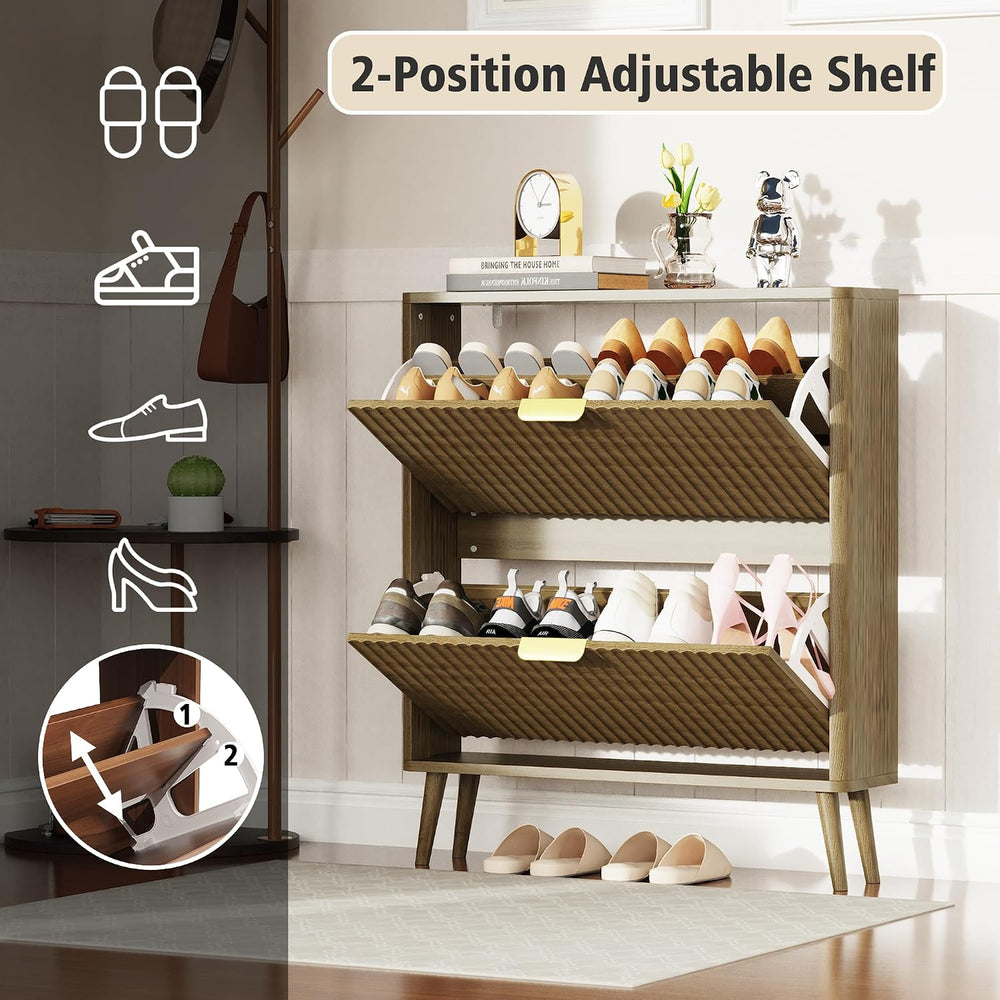 KIGOTY Narrow Shoe Storage Cabinet, Shoe Cabinet with 2 Flip Drawers, Freesta...