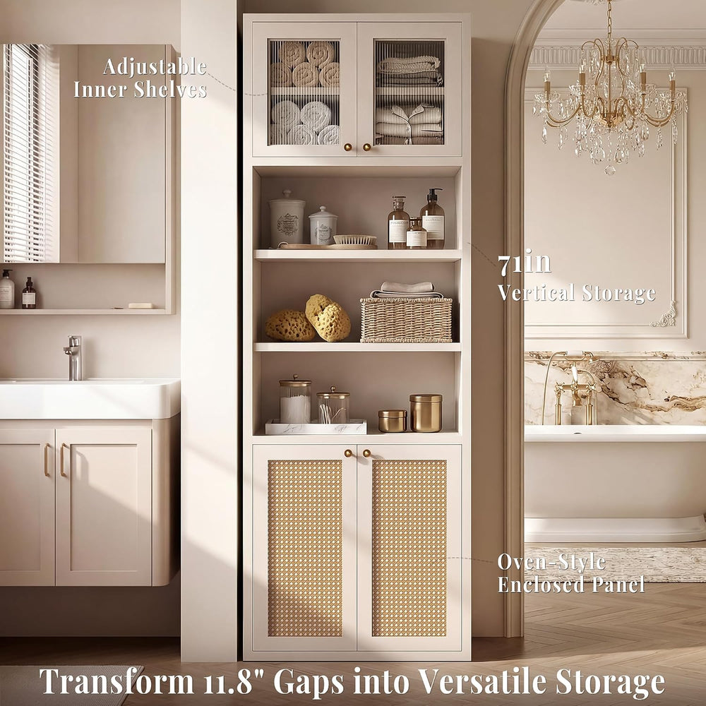 71.7" H Tall Bathroom Floor Storage Cabinet with 4 Doors