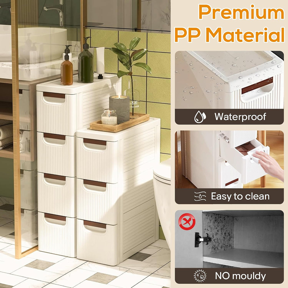 3 Drawer Slim Bathroom Cabinet, Narrow Rolling Cart Organizer, White