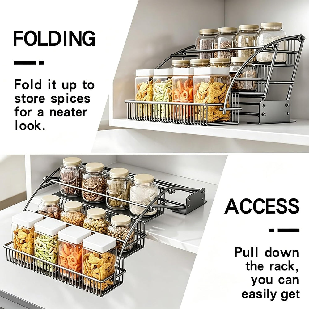 3-Tier Pull Down Spice Rack Organizer Expandable Pull-Out for Upper Cabinet
