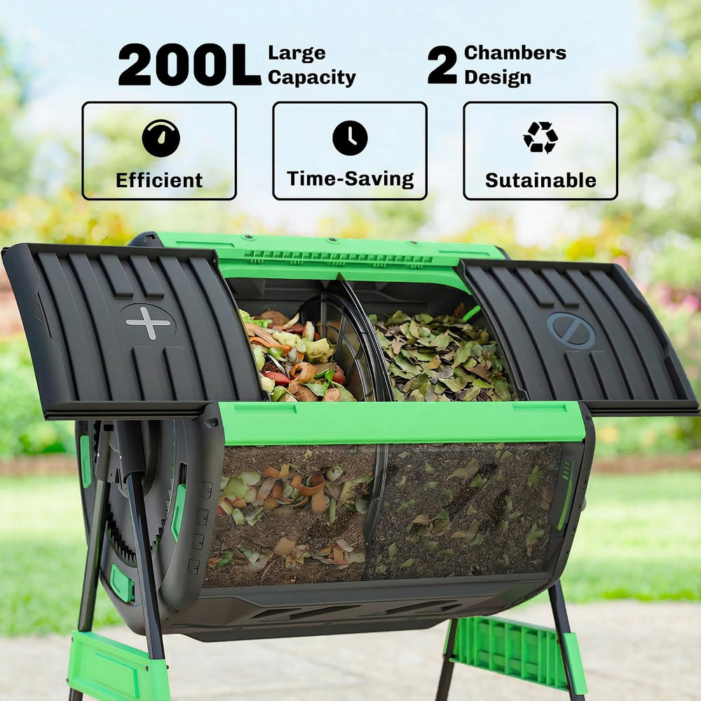 Outsunny Compost Bin Outdoor, 53 Gal Dual Chamber Compost Tumbler, Green