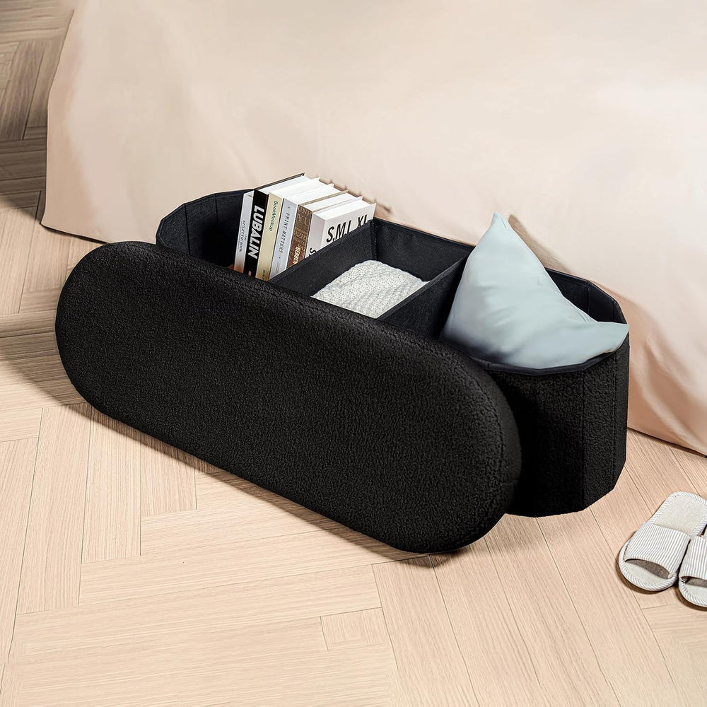 B FSOBEIIALEO Ottoman with Storage for Living Room, Sherpa Folding Storage Ot...