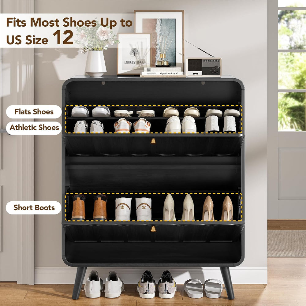 Decofy Shoe Cabinet with 2 Flip Drawers, Expanded Panel for Long Footwear, Fr...