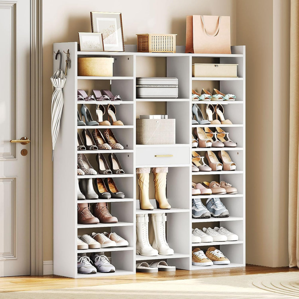 HOOBRO 10 Tier Shoe Rack Tall, 47" Large Wooden Shoe Rack Organizer, 61&...