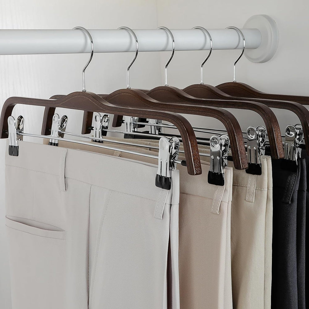TOPIA HANGER Wooden Pants Hangers, Slim Natural Wood Skirt Hangers with Anti-...